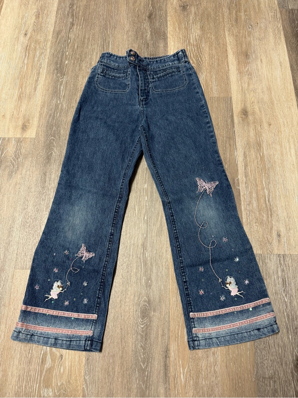 VTG Y2K Faded Glory Fairy Embroidered Jeans Girls 7 Butterfly Sequin